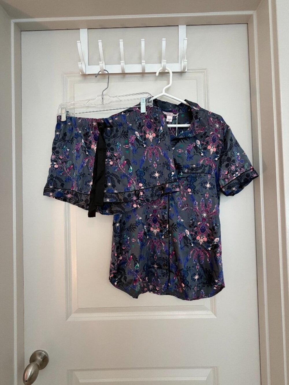 Victoria's Secret Satin Gray Moody Floral Pajama Set, Rare